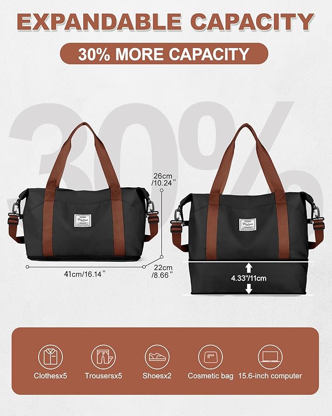 Travel Duffel Bag, Sports Tote Gym Bag, Shoulder Weekender Overnight Bag for Women