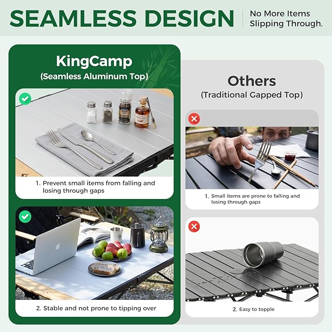 KingCamp Camping Table Folding Portable Table Aluminum Roll Up Lightweight Foldable Large Camp Table for Indoor Outdoor Picnic Backyard, 53.5"X27.5"
