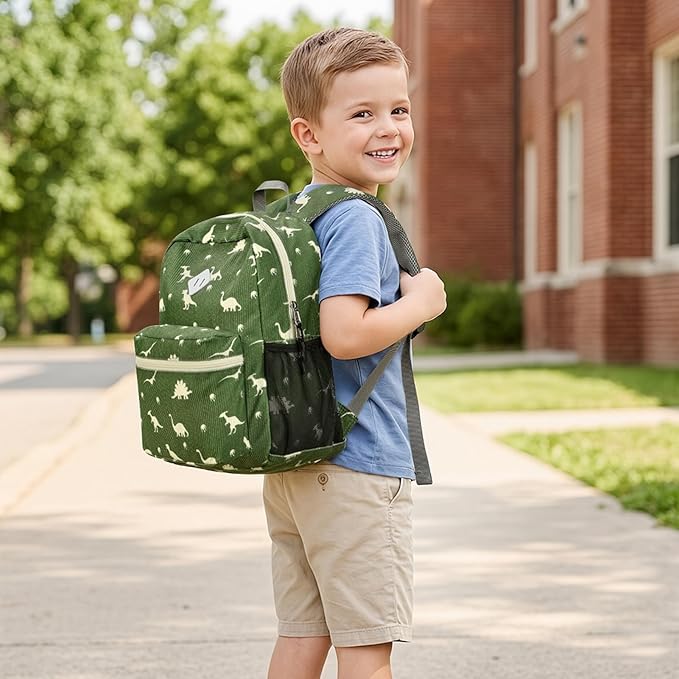 STEAMEDBUN Corduroy Kids Backpack for Boys Girls 3-8, Boys Backpack for Elementary Kindergarten - Dinosaur