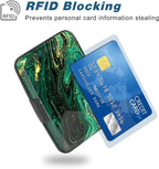 Credit Card Holder, Mini Aluminum Card Wallet RFID Blocking Slim Metal Hard Card Case for Women Men, Green Gold Marble