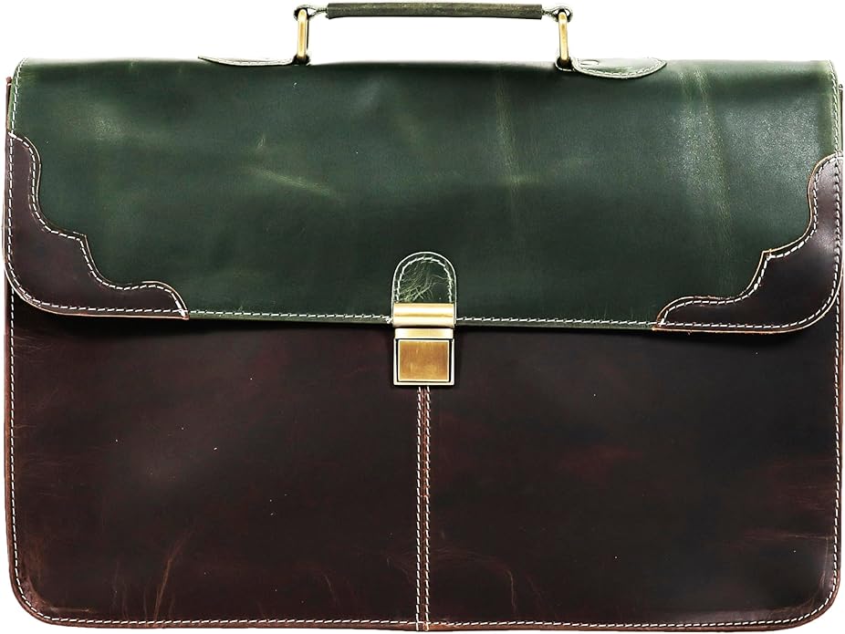 The Tannery Handmade Full Grain Leather Briefcase Laptop Satchel Office Crossbody Bag for Unisex Unique Vintage Design
