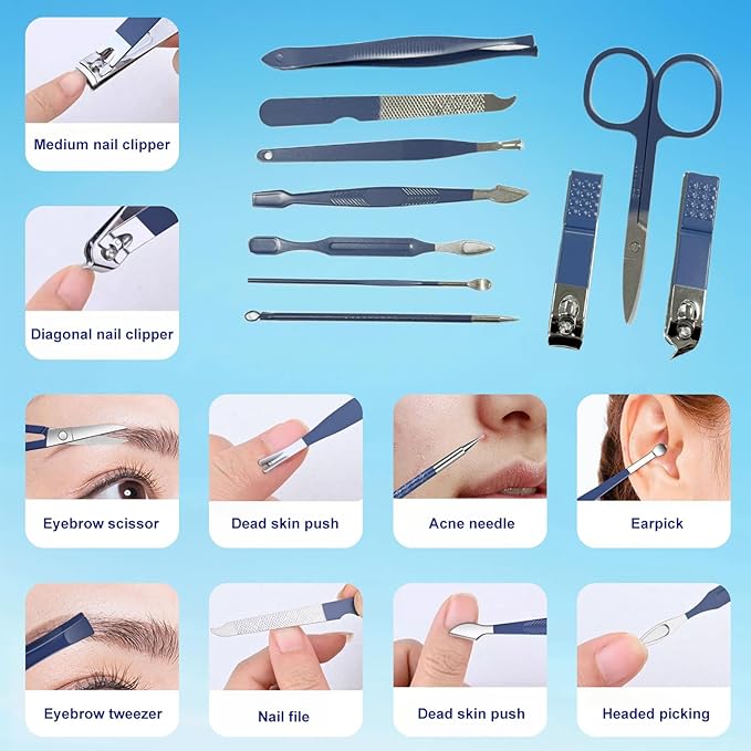 Nail Clippers Set, 10 PCS Professional Manicure Set and Pedicure Kit with Travel Case,Stocking Stuffers, Christmas Gift for Men and Women