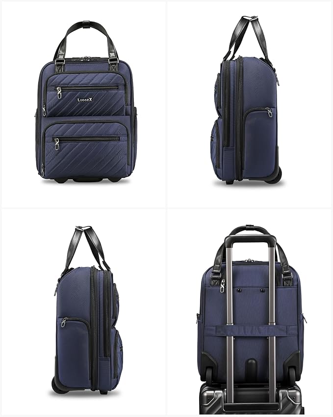 LUGGEX Underseat Carry On Luggage with Wheels, UDK Stylish Lightweight Under Seat Luggage, Soft Sided Personal Item Suitcase for Short Trip (UX-Core, Blue Black, 16 Inch)