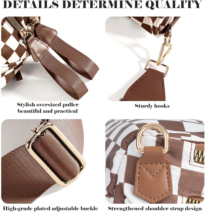 Black and White Checkered Crossbody Bag Bum Bag for Women,Spacious Checkered Purse Fanny Packs Belt Bag