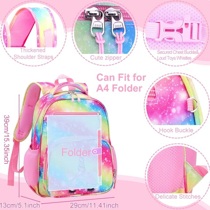 RHCPFOVR Kids Backpack for Girls - Girls Backpack 3-8 Ages Unicorn for Kids 15 Inch School Bookbag for Kindergarten Elementary School Bookbag for Girl 1st 2nd Grade