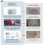 BOYATU Travel Makeup Bag Organizer Cosmetic Bag: 3 Pcs Set Make up Bags for Women with Handle - Waterproof Vegan Leather Toiletry Bags Travel Essentials Pouch with Compartments (A-06-Blue)