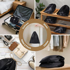 Ewen 12 Pack Satin Drawstring Dustbags with Blank Tags, Dustproof Packing Bags Set in Small Medium Large, Black Travel Essentials Organizer Pouch for Handbags Clothes Storage Shoes Purse Organization