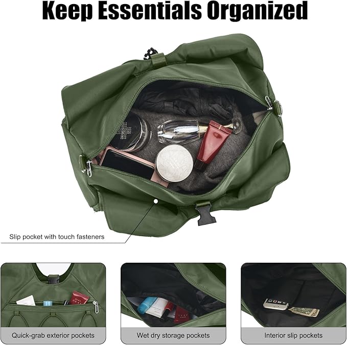 Forestfish Gym Bag For Women With Yoga Mat Holder & Shoe Compartment & Wet Dry Storage Pocket & Adjustable Strap