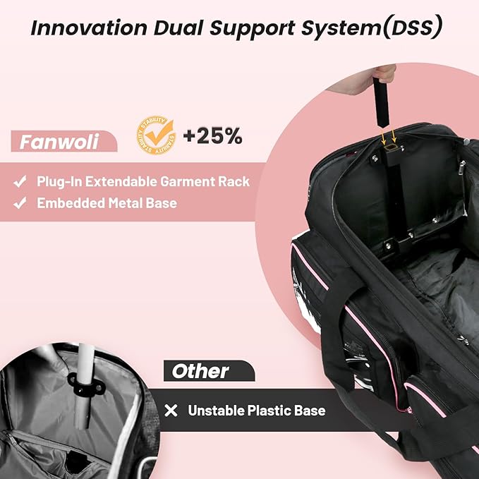 Fanwoli 28" Dance Bag with Garment Rack | Ultra-Light Collection| More Lightweight & Wear-Resistant| Ideal Competition Duffle Bag for Dancers Livestreamer Athletes