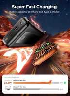 Power Bank, 50000mAh Portable Charger, Travel Camping Essential Battery Pack with Built-in Cables, PD 22.5W Fast Charging, Large Capacity Portable Phone Charger, Jet Black