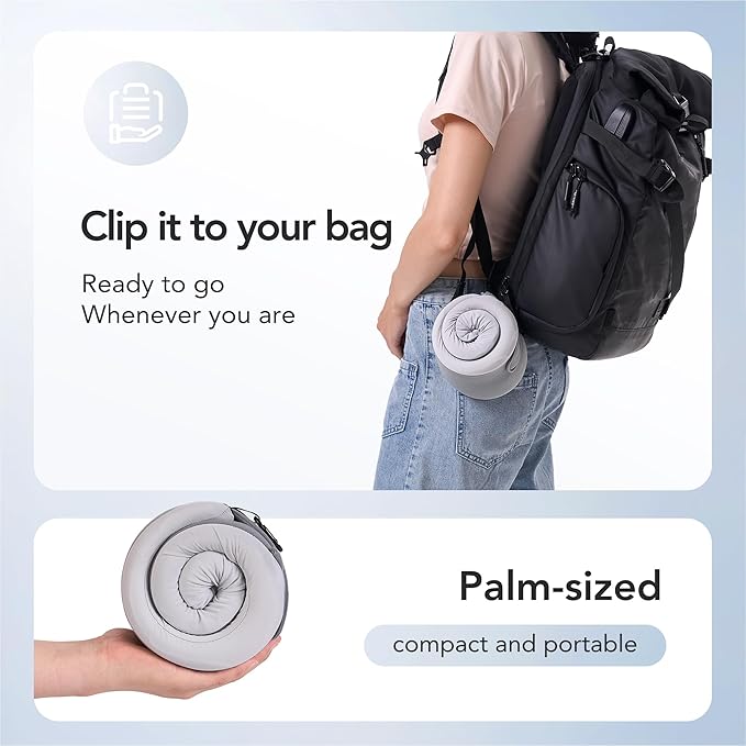 KPNEOL Travel Pillow, 100% Pure Memory Foam Travel Neck Pillow Airplane Neck Support Ergonomic Design for Traveling Suitable for Airplanes,Offices and Cars-Cooling Silk Grey Cover