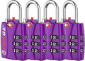 Forge Open Alert TSA Approved Luggage Locks - 3 Digit Combination, Easy Read Dials, Zinc Alloy Body - Ideal Travel Lock for Luggage, Suitcases, Bags & Toolboxes (Purple 4 Locks)
