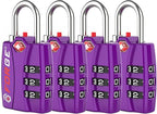 Forge Open Alert TSA Approved Luggage Locks - 3 Digit Combination, Easy Read Dials, Zinc Alloy Body - Ideal Travel Lock for Luggage, Suitcases, Bags & Toolboxes (Purple 4 Locks)