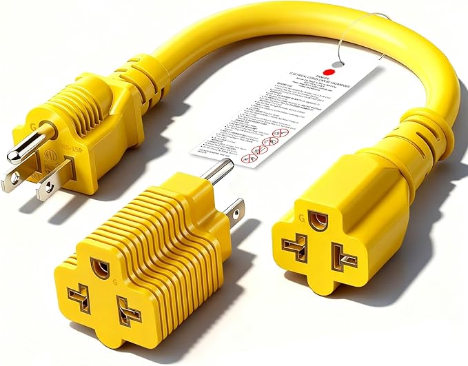 4-in-1 15 Amp to 20 Amp -1ft Extension Cable&Power Adapter， T Blade Adapter - 5-15P to 5-20R, 6-15R, 6-20R，12AWG AC Power Plug Adapter Cable