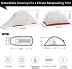 Naturehike Cloud Up Tent, Lightweight Backpacking Tents, Waterproof Ultralight Tent for Camping Hiking Backpacking