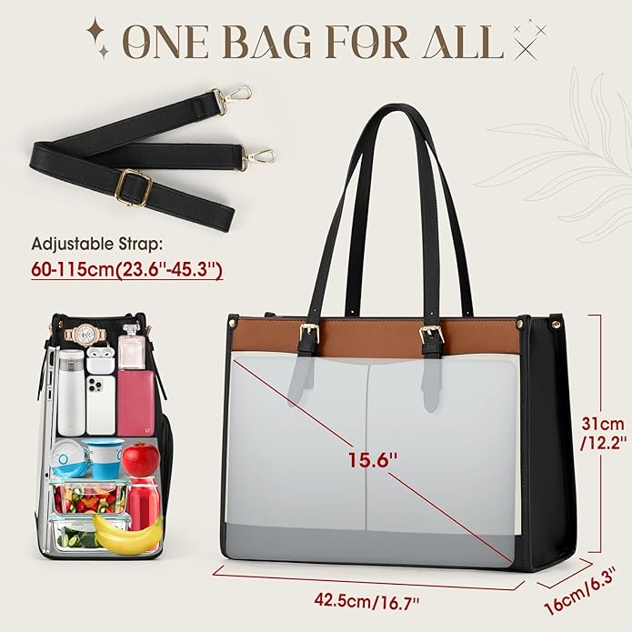 Laptop Bag for Women with Insulated Lunch Compartment 15.6 Inch Pu Leather Work Tote Computer Briefcase Bag for Office