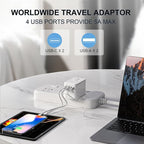 oviitech Universal Travel Adapter, International Power Adapter with 2 USB-C and 2 USB-A Ports, 70W Worldwide Travel Wall Charger for UK,Europe,USA,Australia.White.
