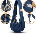 Tomkas Small Dog Cat Sling Carrier Puppy Purse Travel Wrap Soft Crossbody Pet Bag (Dark Blue, M - Classic Pocket & Classic Strap)