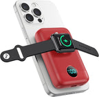 Pxwaxpy Magnetic Portable Charger 10800mAh,4-in-1 Power Bank with iWatch Charger, 25W PD Fast Charging USB C Battery Pack for Magsafe,iPhone 17/16/15/14/13/12 Series,Apple Watch (Red)
