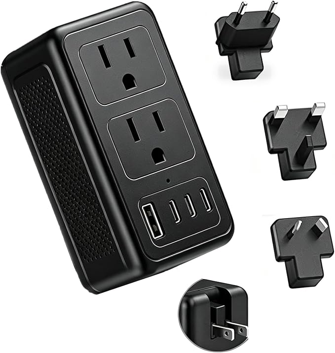 Upgraded 2000W Voltage Converter US to Europe for Hair Dryer, 220V to 110V Power Converter Adapter Combo with 1 USB A & 3 Type C, Converter European Travel Converter for 200+ Countries (Black)