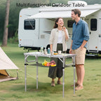Anbte 3ft Folding Camping Table with Storage Net & Bag, 3 Adjustable Height Max 27.5" Outdoor Folding Table Lightweight, Portable Handle for Outdoor Indoor Camping Beach RV Picnic, Blooming Floral