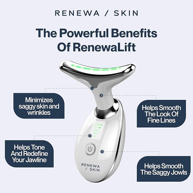 RenewaSkin Face & Neck Sculpting Tool Handheld Beauty Device with Gentle Light & Soothing Vibration At-Home Skincare Tool for a Smoother, Refreshed, and Radiant-Looking Complexion