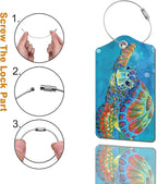 2 Pack Luggage Tag for Suitcase, Cute Unique Leather Bag Tags Identifiers Privacy Cover ID Label with Durable Steel Loop for Women Men Kids Girls Travel，TurtleA