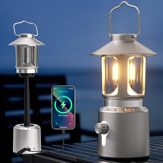 Camping Lantern Rechargeable, Telescopic 8000mAh Retro Waterproof Camping Light, Electric Lanterns for Power Outages, Vintage Hurricane Lamp for Tent Outdoor Patio RV Fishing