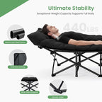 OLIXIS Folding Camping Cot, Rollaway Bed, Portable Camping Bed for Indoor & Outdoor, Sleeping Cot for Adults, 3.5'' Cushion, 440 lbs Sturdy Frame, Quick Setup, Compact Carry & Storage, Black