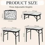 Toile de Jouy-Inspired Camping Table, Vintage French Floral Pattern Folding Table, Adjustable Height, Lightweight & Portable Outdoor Picnic Table with Carry Handle for Patio, Living Room, Travel