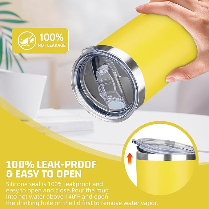 20 oz Tumbler with Lids and Straws, Stainless Steel Insulated Travel Coffee Mug, Double Wall Vacuum Insulated Tumblers, Powder Coated Coffee Tumbler for Cold & Hot Drinks (Yellow, 6 Pack)