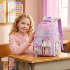 PRLINJSK Girls Backpack，Cute School Backpack for Girls Kids Teens，Kawaii Bookbag for Primary Elementary