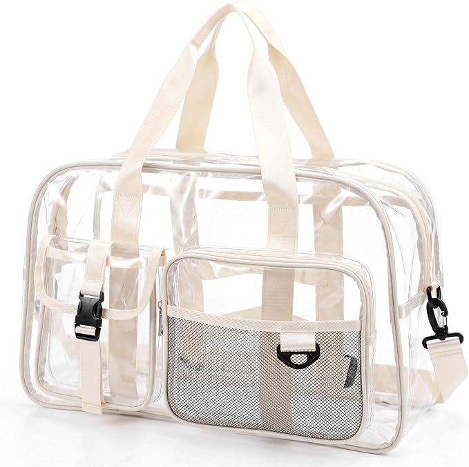 Abbylike Clear Bag Large Heavy Duty Tote for Stadium Events 20" Duffle Transparent Gym Bag for Sport Event Travel Makeup Work