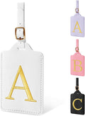 Personalized Initial Luggage Tags for Suitcase TSA Approved, White Leather Cute Luggage Tag with Privacy Cover Name Card, Embroidered Custom Luggage Tags Travel Baggage Tags Gifts for Women Kids(A)