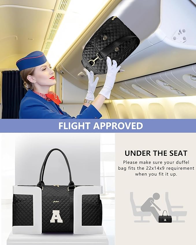 Women Weekender Travel Duffle Bag: Initial Duffel Overnight Bags with Shoe Compartment Large Carry on Tote with Toiletry Bag Weekend Traveling Yoga Gym Hospital Bag for Women with Wet Pocket Letter A