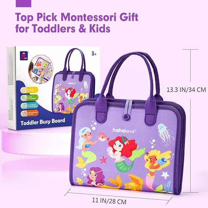 hahaland Busy Board Montessori Toys - 3 Year Old Girl Gifts Bithday Gift Ideas 3rd - 8 in 1 Preschool Learning Activities - Educational Toys Little Girls Age 3 Travel Busy Book for Airplane Car Rides