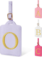 Personalized Initial Luggage Tags for Suitcase, Purple Leather Cute Luggage Tags with Privacy Cover Name Card, Embroidered Custom Monogrammed Luggage Tag Travel Backpack Tags Gifts for Women Kids(O)