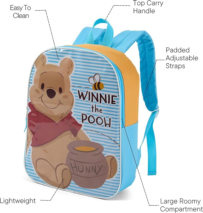 Disney Winnie the Pooh Backpack for Kids - Cute & Durable Kids Backpack for Girls with Padded Straps & Zip Compartment - Ideal Toddler Bookbag for School & Travel - 15”
