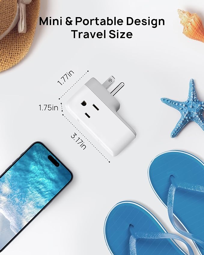 TROND Multi Plug Wall Outlet - Outlet Extender with 360° Rotating Plug, 3 AC Outlet Splitter with 4 USB Ports(2 USB C), 3-Sided Wall Outlet Expander, Small Plug Adapter for Home Cruise Essentials