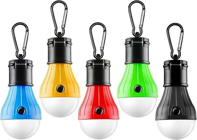 FLY2SKY Tent Lamp 5 Packs Portable Tent Light Clip Hook Hurricane Emergency Lights LED Camping Light Bulb Camping Tent Lantern Equipment for Camping Hiking Backpacking Fishing Outage