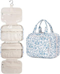 Narwey Hanging Floral Toiletry Bag for Women Travel Makeup Bag Organizer Toiletries Bag for Travel Size Essentials Accessories Cosmetics (Blue Flower (Medium))