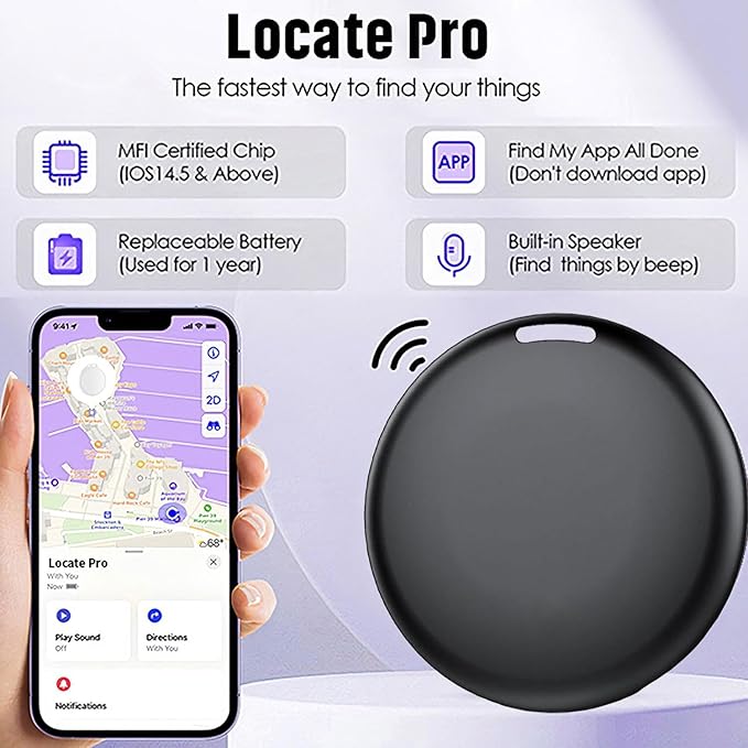 GPS Tracker for Vehicles No Subscription, Hidden Tracker Device for Vehicles, Mini Car Tracker Tag Work with Find My (iOS Only), Tracking Device for Kids, Key, Pet (1)