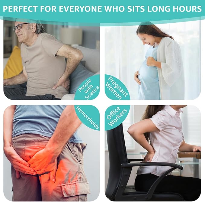 Inflatable Travel Seat Cushion for Airplane - Portable Air Cushion for Long Flights, Tailbone Pain Relief - Ergonomic Support for, Office Chair, Car, Wheelchair, Stadium