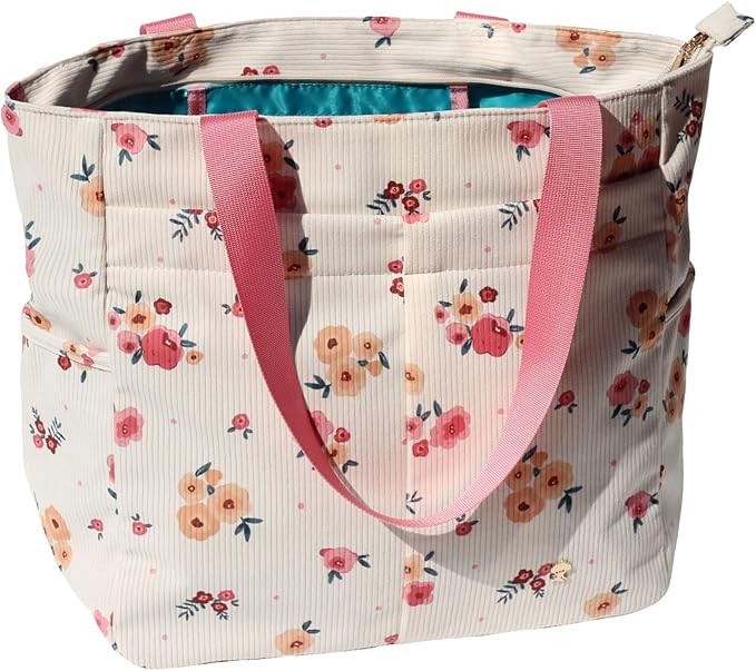 ESVAN Original Floral Tote Bag Large Shoulder Bag with Multi Pockets for Gym Travel Beach Daily Bags