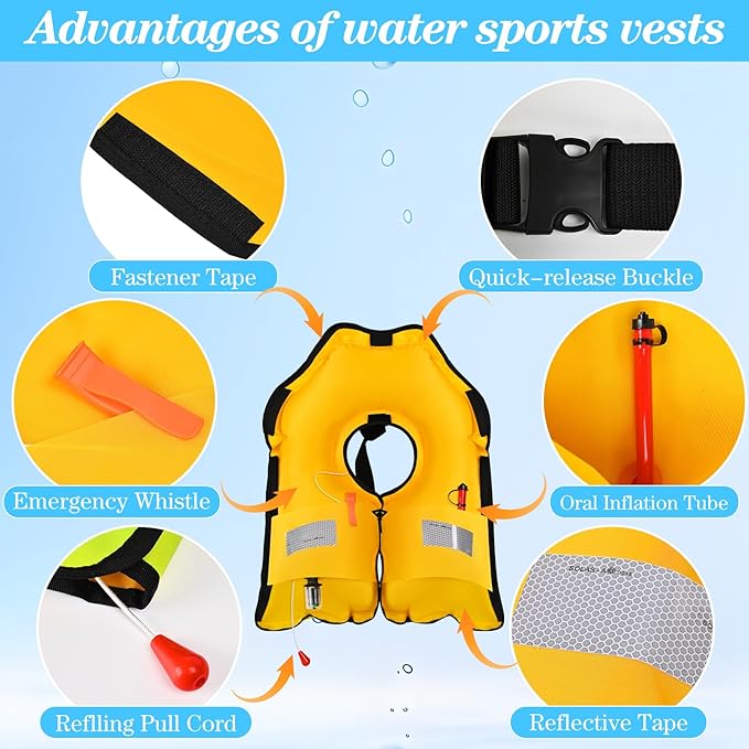 Adult Automatic Inflatable Kayak Vest PFD,Water Sports Vest for Boating Fishing Kayaking SUP Paddleboarding（fit Weight Below 330 lbs）