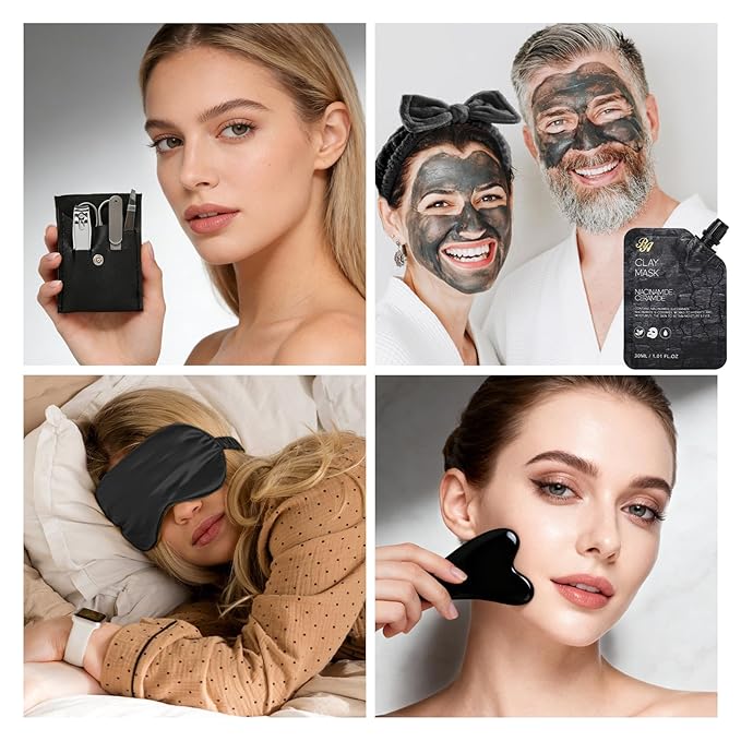 33 Pcs Mother's Day Gift, Charcoal Hydrating Skin Care Gift Set for Women & Men, Bath & Body Gift Basket Set, Home Spa Set, Leather Bag, Anniversary, Birthday, Christmas, Father's Day