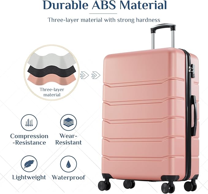 OLIXIS 3-Piece Luggage Set, Carry On Suitcases with Spinner Wheels, Expandable Travel Luggage with TSA Approved Lock & ABS Hard Shell, Pink, 20/24/28 Inch
