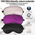 Sleep Mask, Silk Eye Mask for Sleeping with Adjustable Strap, Blindfold Eyeshade for Men & Women, Comfortable & Soft Eye Cover Eyeshade for Night Sleep (Black, Pink, Purple)