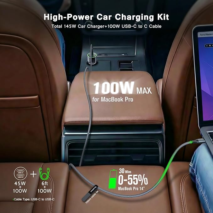 [Esoulk] 145W Fast USB C Car Charger, Dual PD Car Charger Adapter with 100W + 45W Ports, Cigarette Lighter USB Charger for iPhone, Samsung, Laptop
