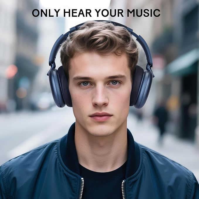 C6 Active Noise Cancelling Headphones, Wireless Over Ear Bluetooth Headphones, 60H Playtime, Lightweight Folding Deep Bass Comfort Fit Ear Cups Headset with Mic for iPad/Travel/PC/Home Blue